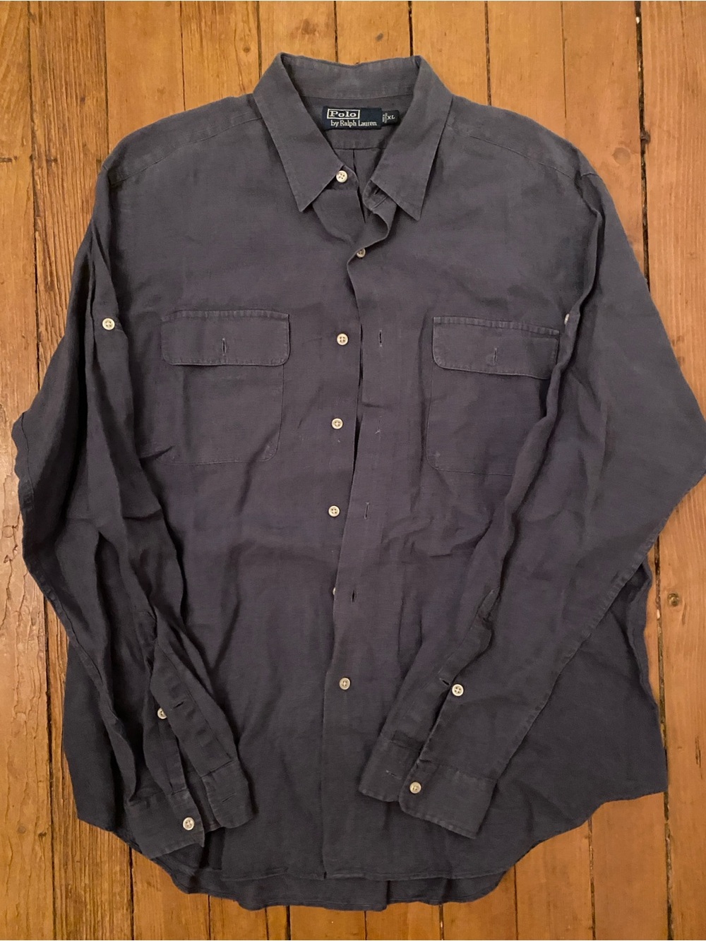 Polo by Ralph Lauren Navy Long-Sleeve linen fishing shirt